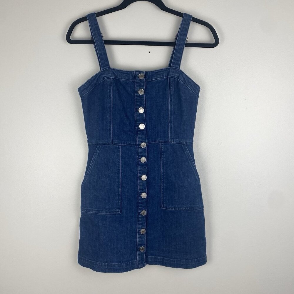 Garage Women's Denim Button Up Mini Dress Size S Blue Cotton Blend